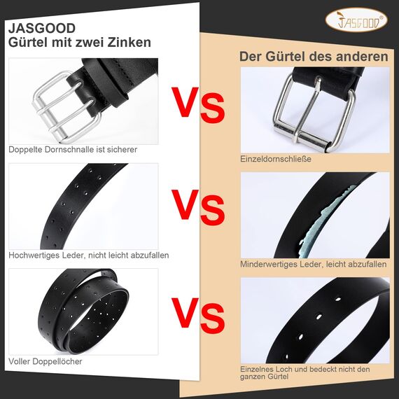 JasGood Herren Doppel Prong Ledergürtel Casual Work Heavy Duty Gürtel Doppel Ösen Gürtel für Jeans