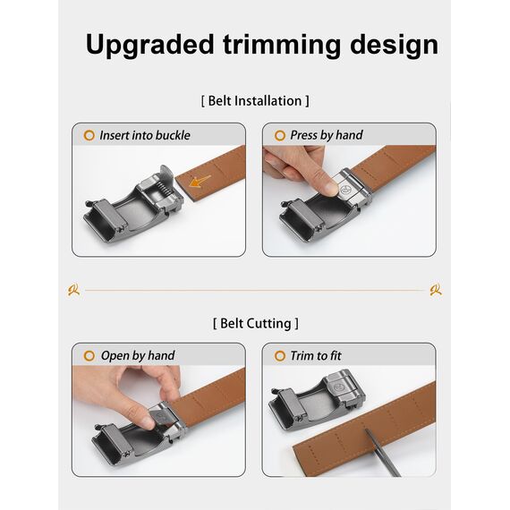 JUKMO Gürtel Herren, Ledergürtel Ratsche Automatikschließe, 35mm Breit Gürtel (Achteck - Hellbraun, XL-116cm to 125cm Taille Verstellbar (Länge 145cm))