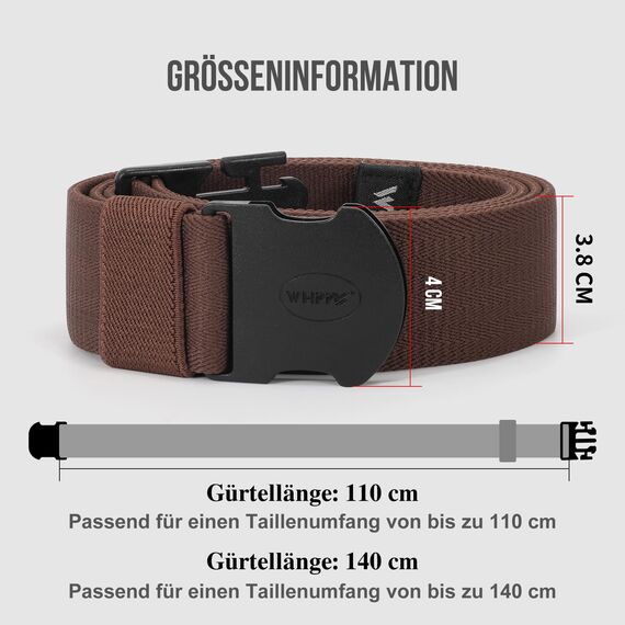 WHIPPY Elastischer Gürtel Herren Verstellbarer Outdoor Stretchgürtel Unisex Arbeitsgürtel für Damen Herren Stoffgürtel mit Kunststoffschnalle，Kaffee 140cm