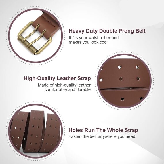 JasGood Herren Doppel Prong Ledergürtel Casual Work Heavy Duty Gürtel Doppel Ösen Gürtel für Jeans