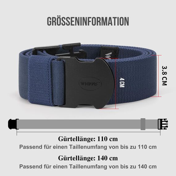 WHIPPY Elastischer Gürtel Herren Verstellbarer Outdoor Stretchgürtel Unisex Arbeitsgürtel für Damen Herren Stoffgürtel mit Kunststoffschnalle,Navy blau 140cm