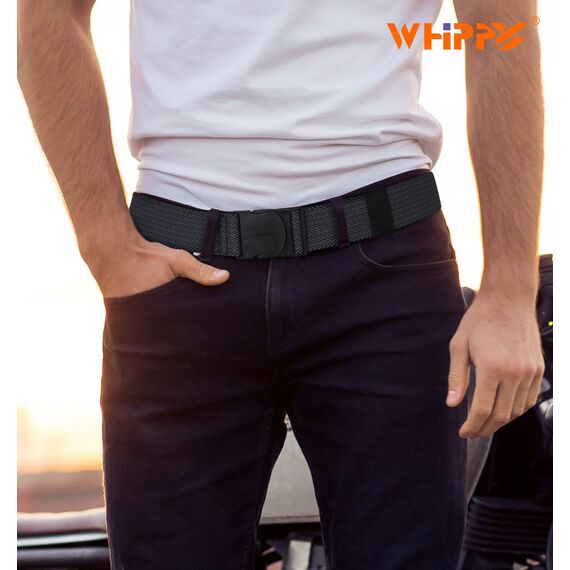 WHIPPY Elastischer Gürtel Herren Verstellbarer Outdoor Stretchgürtel Unisex Arbeitsgürtel für Damen Herren Stoffgürtel mit Kunststoffschnalle,Schwarzgrau 110cm