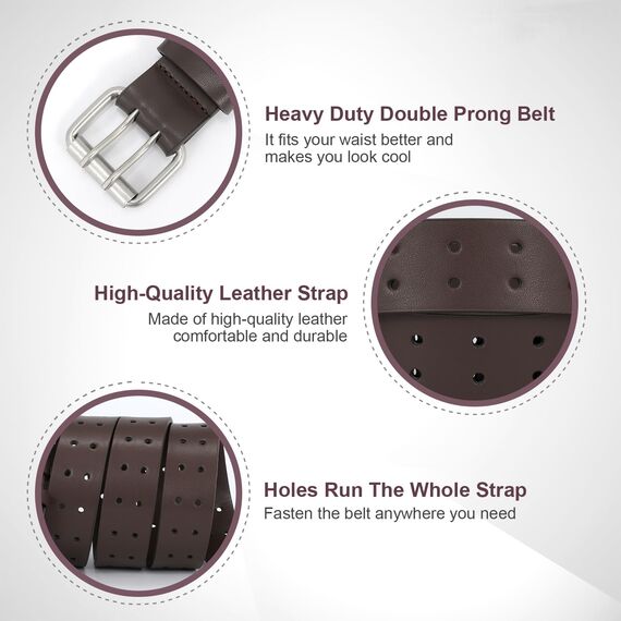JasGood Herren Doppel Prong Ledergürtel Casual Work Heavy Duty Gürtel Doppel Ösen Gürtel für Jeans