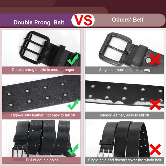 JasGood Herren Doppel Prong Ledergürtel Casual Work Heavy Duty Gürtel Doppel Ösen Gürtel für Jeans
