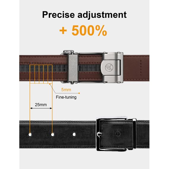 JUKMO Gürtel Herren, Ledergürtel Ratsche Automatikschließe, 35mm Breit Gürtel (Achteck - Dunkelbraun, XL-116cm to 125cm Taille Verstellbar (Länge 145cm))