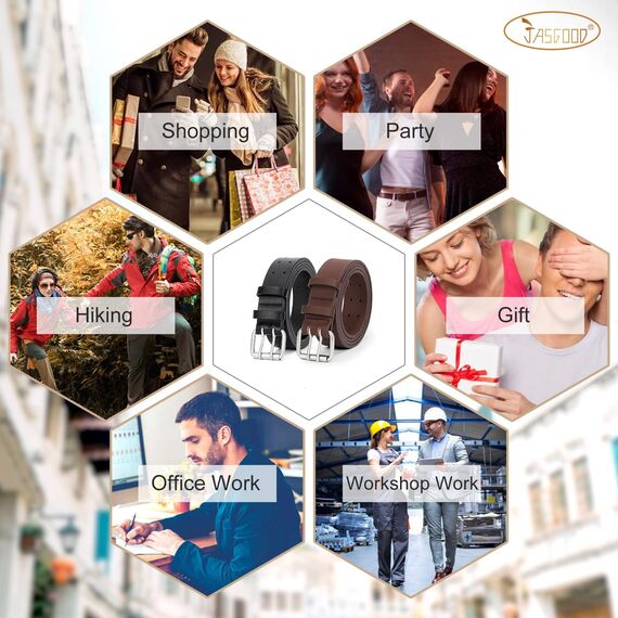 JasGood 2 StückHerren Doppel Prong Ledergürtel Casual Work Heavy Duty Gürtel Doppel Ösen Gürtel für Jeans