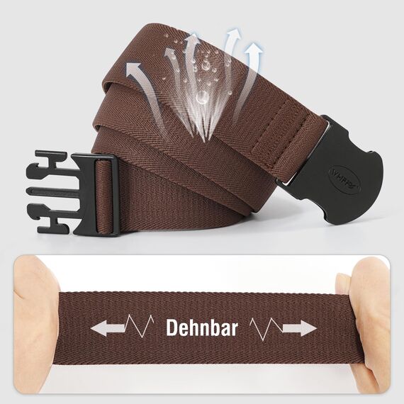 WHIPPY Elastischer Gürtel Herren Verstellbarer Outdoor Stretchgürtel Unisex Arbeitsgürtel für Damen Herren Stoffgürtel mit Kunststoffschnalle，Kaffee 140cm