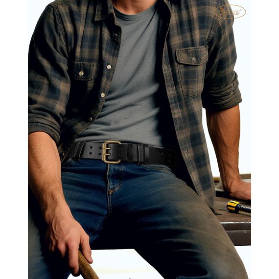 JasGood Herren Doppel Prong Ledergürtel Casual Work Heavy Duty Gürtel Doppel Ösen Gürtel für Jeans