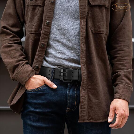 JasGood Herren Doppel Prong Ledergürtel Casual Work Heavy Duty Gürtel Doppel Ösen Gürtel für Jeans