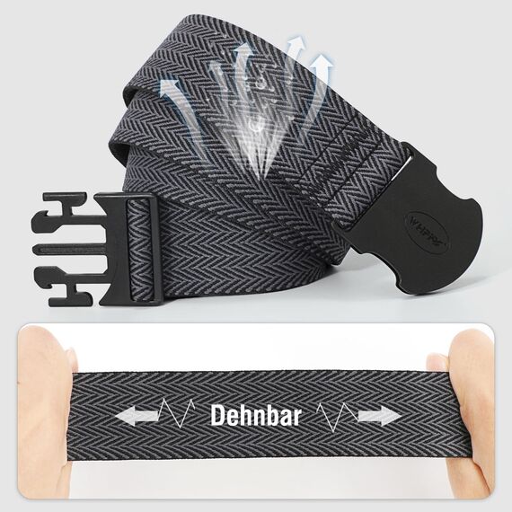 WHIPPY Elastischer Gürtel Herren Verstellbarer Outdoor Stretchgürtel Unisex Arbeitsgürtel für Damen Herren Stoffgürtel mit Kunststoffschnalle,Schwarzgrau 110cm