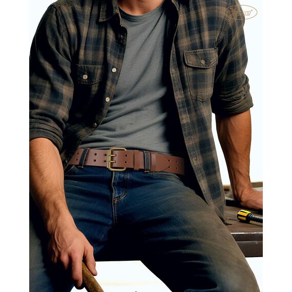 JasGood Herren Doppel Prong Ledergürtel Casual Work Heavy Duty Gürtel Doppel Ösen Gürtel für Jeans