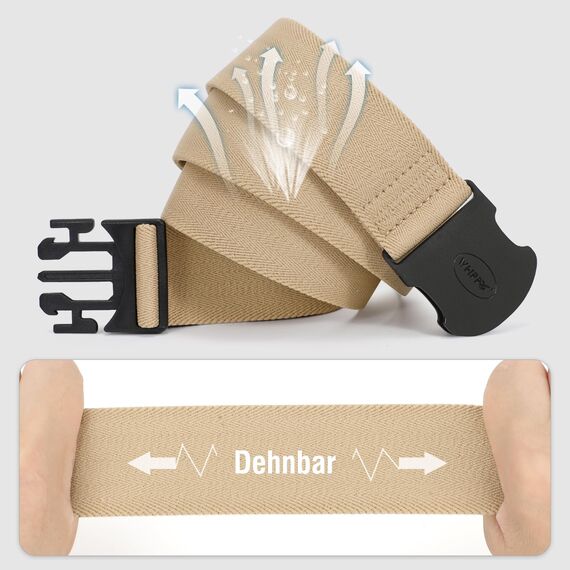 WHIPPY Elastischer Gürtel Herren Verstellbarer Outdoor Stretchgürtel Unisex Arbeitsgürtel für Damen Herren Stoffgürtel mit Kunststoffschnalle,Khaki 110cm
