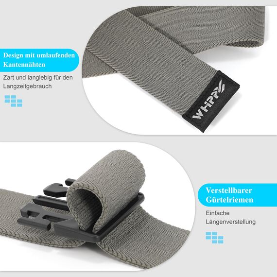 WHIPPY Elastischer Gürtel Herren Verstellbarer Outdoor Stretchgürtel Unisex Arbeitsgürtel für Damen Herren Stoffgürtel mit Kunststoffschnalle，grau 110cm