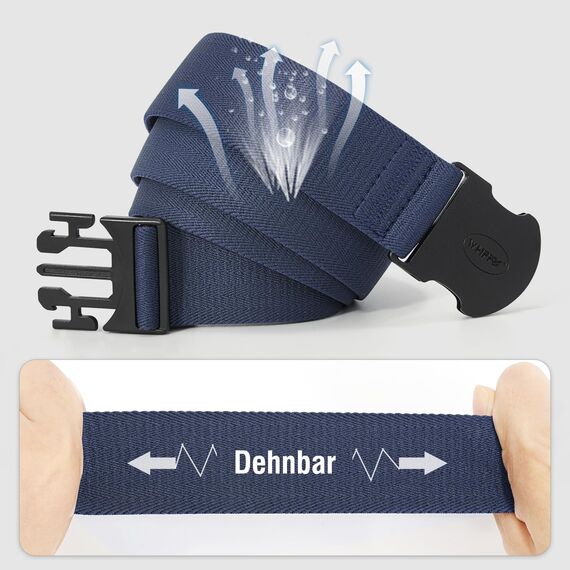 WHIPPY Elastischer Gürtel Herren Verstellbarer Outdoor Stretchgürtel Unisex Arbeitsgürtel für Damen Herren Stoffgürtel mit Kunststoffschnalle,Navy blau 110cm