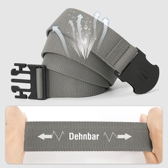 WHIPPY Elastischer Gürtel Herren Verstellbarer Outdoor Stretchgürtel Unisex Arbeitsgürtel für Damen Herren Stoffgürtel mit Kunststoffschnalle，grau 110cm