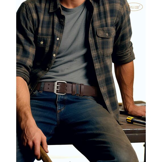 JasGood 2 StückHerren Doppel Prong Ledergürtel Casual Work Heavy Duty Gürtel Doppel Ösen Gürtel für Jeans