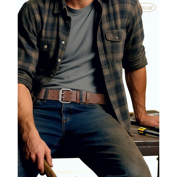 JasGood Herren Doppel Prong Ledergürtel Casual Work Heavy Duty Gürtel Doppel Ösen Gürtel für Jeans