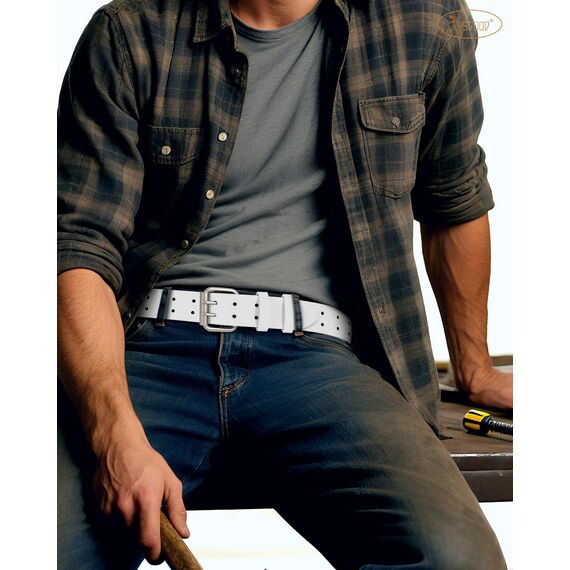 JasGood Herren Doppel Prong Ledergürtel Casual Work Heavy Duty Gürtel Doppel Ösen Gürtel für Jeans