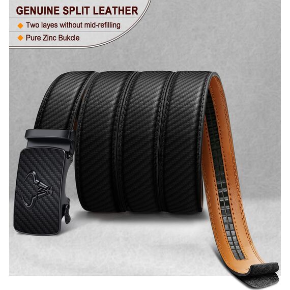 KEMISANT Gürtel Herren, Ledergürtel Ratsche Automatikschließe für Herren Business Anzug,Breit 35mm,Größe Angepasst(Schwarz,110cm/28-36" taille verstellbar)
