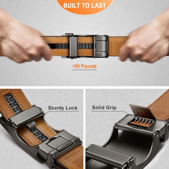 KEMISANT Gürtel Herren, Ledergürtel Ratsche Automatikschließe für Herren Business Anzug,Breit 35mm,Größe Angepasst(Heiliges Grau,125cm/36-42" taille verstellbar)