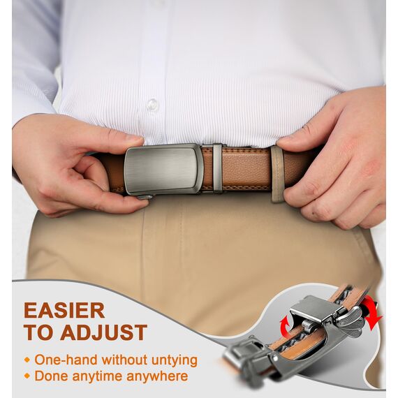 KEMISANT Gürtel Herren, Ledergürtel Ratsche Automatikschließe für Herren Business Anzug,Breit 35mm,Größe Angepasst(Orangebraun,110cm/30-36" taille verstellbar)