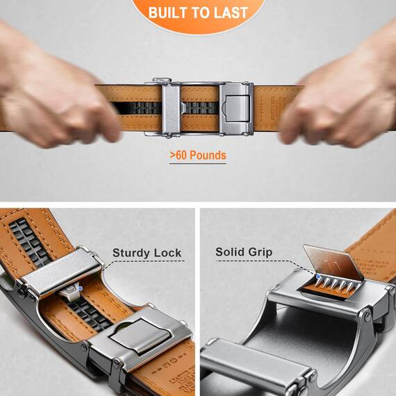 KEMISANT Gürtel Herren, Ledergürtel Ratsche Automatikschließe für Herren Business Anzug,Breit 35mm,Größe Angepasst(Navy Blau,120cm/34-40" taille verstellbar)