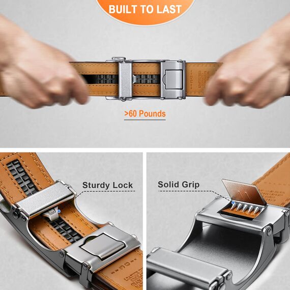 KEMISANT Gürtel Herren, Ratsche Automatikschließe Ledergürtel für Business Anzug, Breit 35mm, Größe Angepasst (Navy Blau-115cm/32-38" Taille Verstellbar)