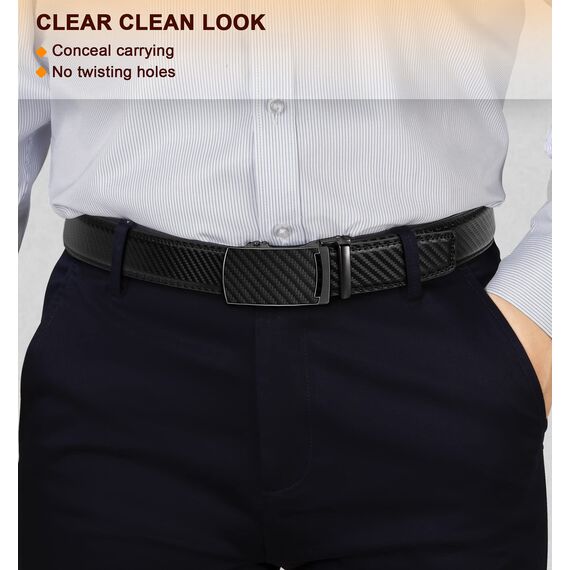 KEMISANT Gürtel Herren, Ledergürtel Ratsche Automatikschließe für Herren Business Anzug,Breit 35mm,Größe Angepasst(Schwarz-135cm/40-46" taille verstellbar)