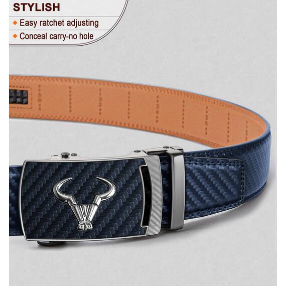 KEMISANT Gürtel Herren, Ledergürtel Ratsche Automatikschließe für Herren Business Anzug,Breit 35mm,Größe Angepasst(Navy Blau,120cm/34-40" taille verstellbar)