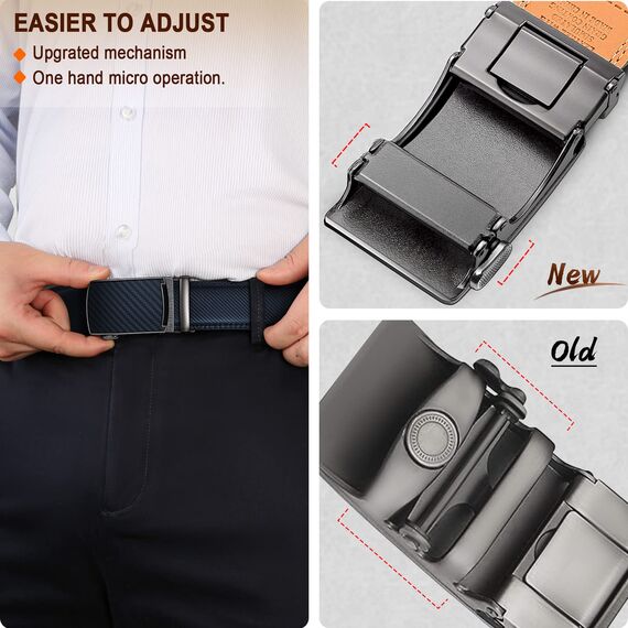 KEMISANT Gürtel Herren, Ledergürtel Ratsche Automatikschließe für Herren Business Anzug,Breit 35mm,Größe Angepasst(Navy Blau-125cm/36-42" taille verstellbar)