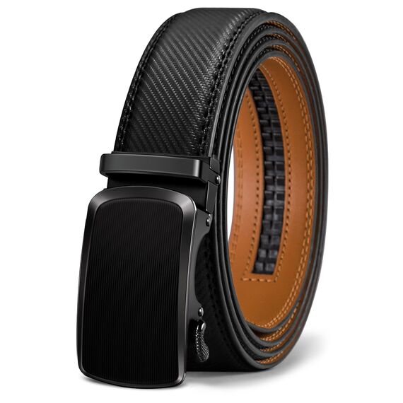KEMISANT Gürtel Herren, Ledergürtel Ratsche Automatikschließe für Herren Business Anzug,Breit 35mm,Größe Angepasst(Schwarz,135cm/40-46" taille verstellbar)