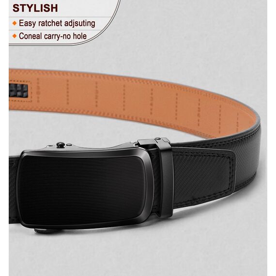 KEMISANT Gürtel Herren, Ledergürtel Ratsche Automatikschließe für Herren Business Anzug,Breit 35mm,Größe Angepasst(Schwarz-150cm/44-52" taille verstellbar)