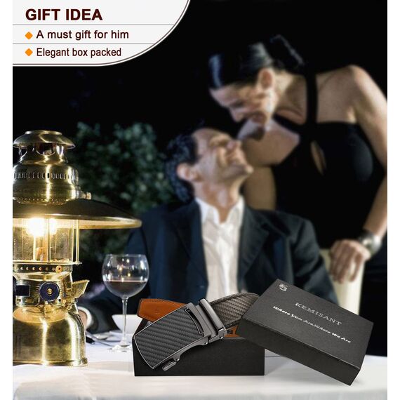 KEMISANT Gürtel Herren, Ledergürtel Ratsche Automatikschließe für Herren Business Anzug,Breit 35mm,Größe Angepasst(Heiliges Grau-135cm/40-46" taille verstellbar)