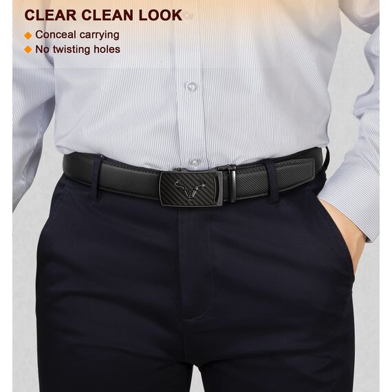 KEMISANT Gürtel Herren, Ledergürtel Ratsche Automatikschließe für Herren Business Anzug,Breit 35mm,Größe Angepasst(Schwarz,120cm/34-40" taille verstellbar)
