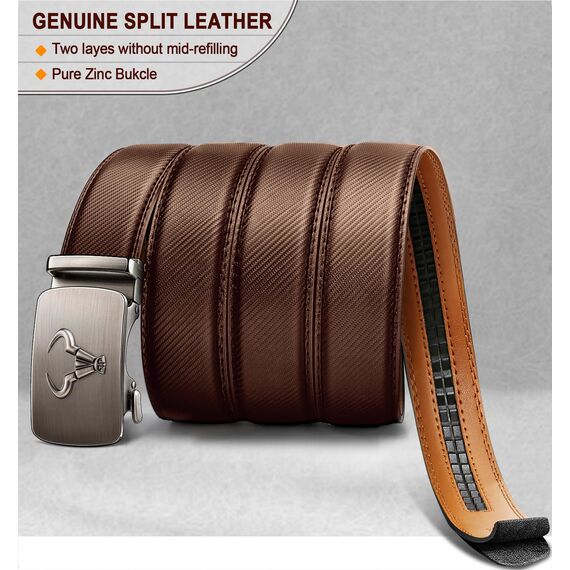 KEMISANT Gürtel Herren, Ledergürtel Ratsche Automatikschließe für Herren Business Anzug,Breit 35mm,Größe Angepasst(Tawny,130cm/38-44" taille verstellbar)