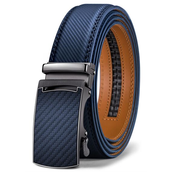 KEMISANT Gürtel Herren, Ledergürtel Ratsche Automatikschließe für Herren Business Anzug,Breit 35mm,Größe Angepasst,Navy Blau2564,140cm/42-48" taille verstellbar