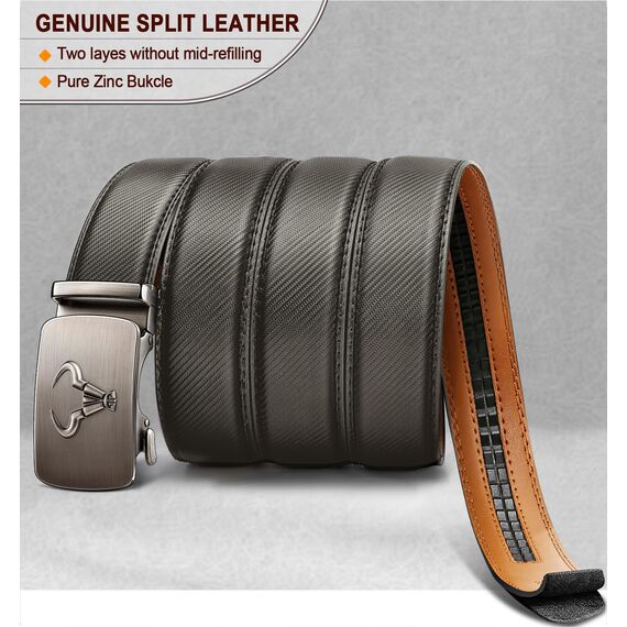 KEMISANT Gürtel Herren, Ledergürtel Ratsche Automatikschließe für Herren Business Anzug,Breit 35mm,Größe Angepasst(Heiliges Grau,125cm/36-42" taille verstellbar)