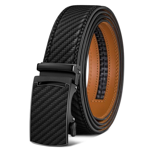 KEMISANT Gürtel Herren, Ledergürtel Ratsche Automatikschließe für Herren Business Anzug,Breit 35mm,Größe Angepasst(Schwarz-125cm/36-42" taille verstellbar)