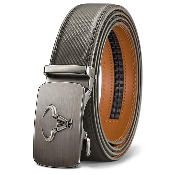 KEMISANT Gürtel Herren, Ledergürtel Ratsche Automatikschließe für Herren Business Anzug,Breit 35mm,Größe Angepasst(Heiliges Grau,130cm/38-44" taille verstellbar)