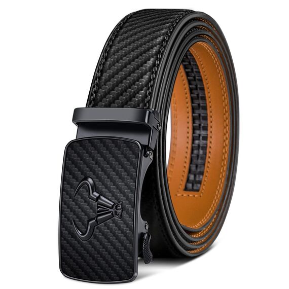 KEMISANT Gürtel Herren, Ledergürtel Ratsche Automatikschließe für Herren Business Anzug,Breit 35mm,Größe Angepasst(Schwarz,140cm/42-48" taille verstellbar)