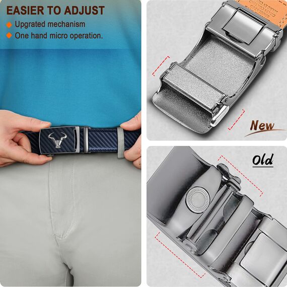 KEMISANT Ratsche Gürtel Mit Automatikschließe - Ledergürtel Für Herren Business Anzug, Breit 35mm, Größe Angepasst (Navy Blau-135cm/40-46" Taille Verstellbar)