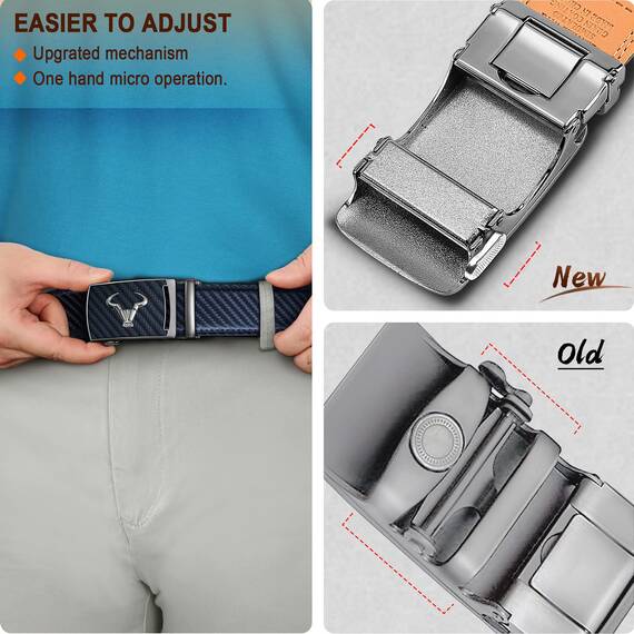 KEMISANT Gürtel Herren, Ledergürtel Ratsche Automatikschließe für Herren Business Anzug,Breit 35mm,Größe Angepasst(Navy Blau,120cm/34-40" taille verstellbar)