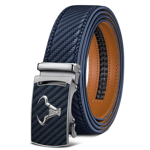 KEMISANT Ratsche Gürtel Mit Automatikschließe - Ledergürtel Für Herren Business Anzug, Breit 35mm, Größe Angepasst (Navy Blau-135cm/40-46" Taille Verstellbar)