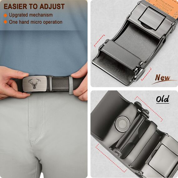 KEMISANT Gürtel Herren, Ledergürtel Ratsche Automatikschließe für Herren Business Anzug,Breit 35mm,Größe Angepasst(Heiliges Grau,130cm/38-44" taille verstellbar)