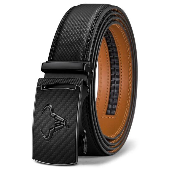 KEMISANT Gürtel Herren, Ledergürtel Ratsche Automatikschließe für Herren Business Anzug,Breit 35mm,Größe Angepasst(Schwarz,120cm/34-40" taille verstellbar)