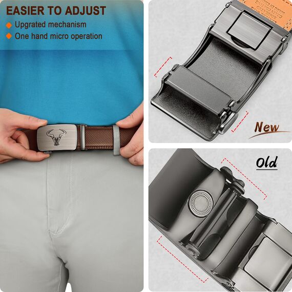 KEMISANT Gürtel Herren, Ledergürtel Ratsche Automatikschließe für Herren Business Anzug,Breit 35mm,Größe Angepasst(Tawny,130cm/38-44" taille verstellbar)