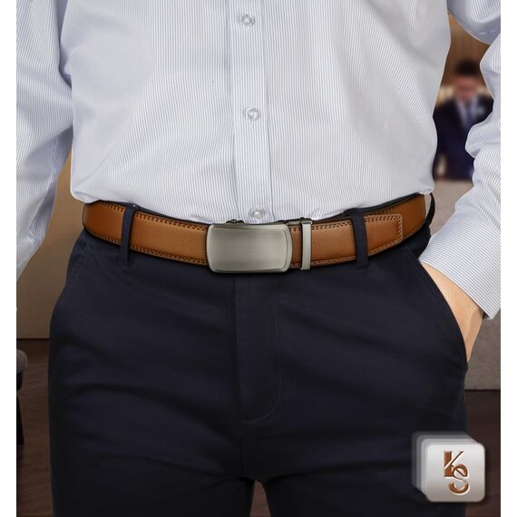 KEMISANT Gürtel Herren, Ledergürtel Ratsche Automatikschließe für Herren Business Anzug,Breit 35mm,Größe Angepasst(Orangebraun,120cm/34-40" taille verstellbar)