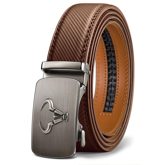 KEMISANT Gürtel Herren, Ledergürtel Ratsche Automatikschließe für Herren Business Anzug,Breit 35mm,Größe Angepasst(Tawny,130cm/38-44" taille verstellbar)