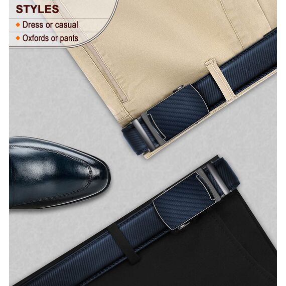 KEMISANT Gürtel Herren, Ledergürtel Ratsche Automatikschließe für Herren Business Anzug,Breit 35mm,Größe Angepasst,Navy Blau2564,110cm/30-36" taille verstellbar