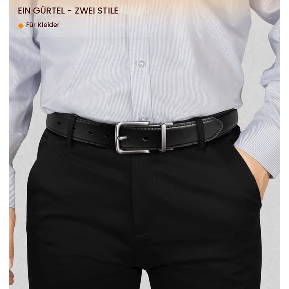 BULLIANT Ledergürtel Herren, Wendegürtel Herren Leder 31mm für Business Anzug und Jeans Gürtel,Ein Gürtel Wendbar Zwei Farben(Schwarz/Hellbraun,138cm/48-50" taille verstellbar)